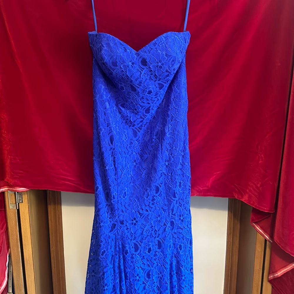 NEW Hebeos Royal Blue Lace Evening Gown with Small Train - Never Worn!!!